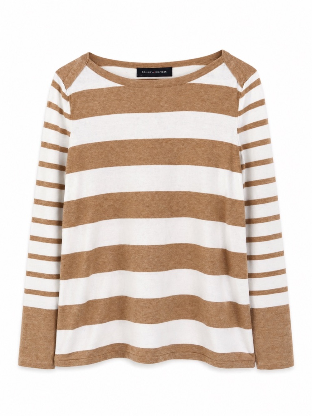 Tommy Hilfiger Striped Long Sleeve Top Cotton Beige White Casual Large